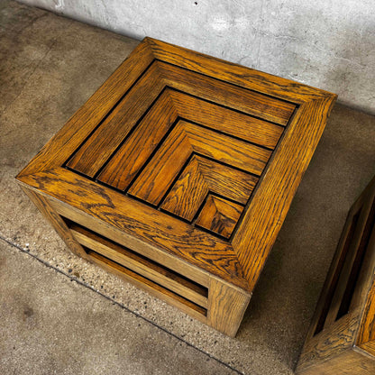 Pair of Modernist Solid Oak Side Tables