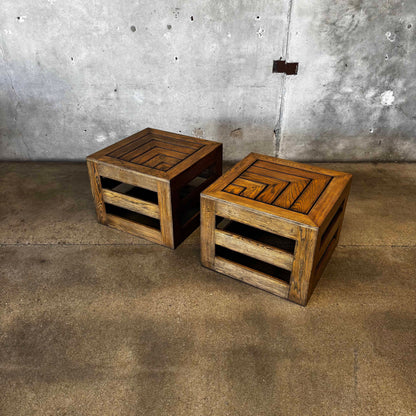 Pair of Modernist Solid Oak Side Tables