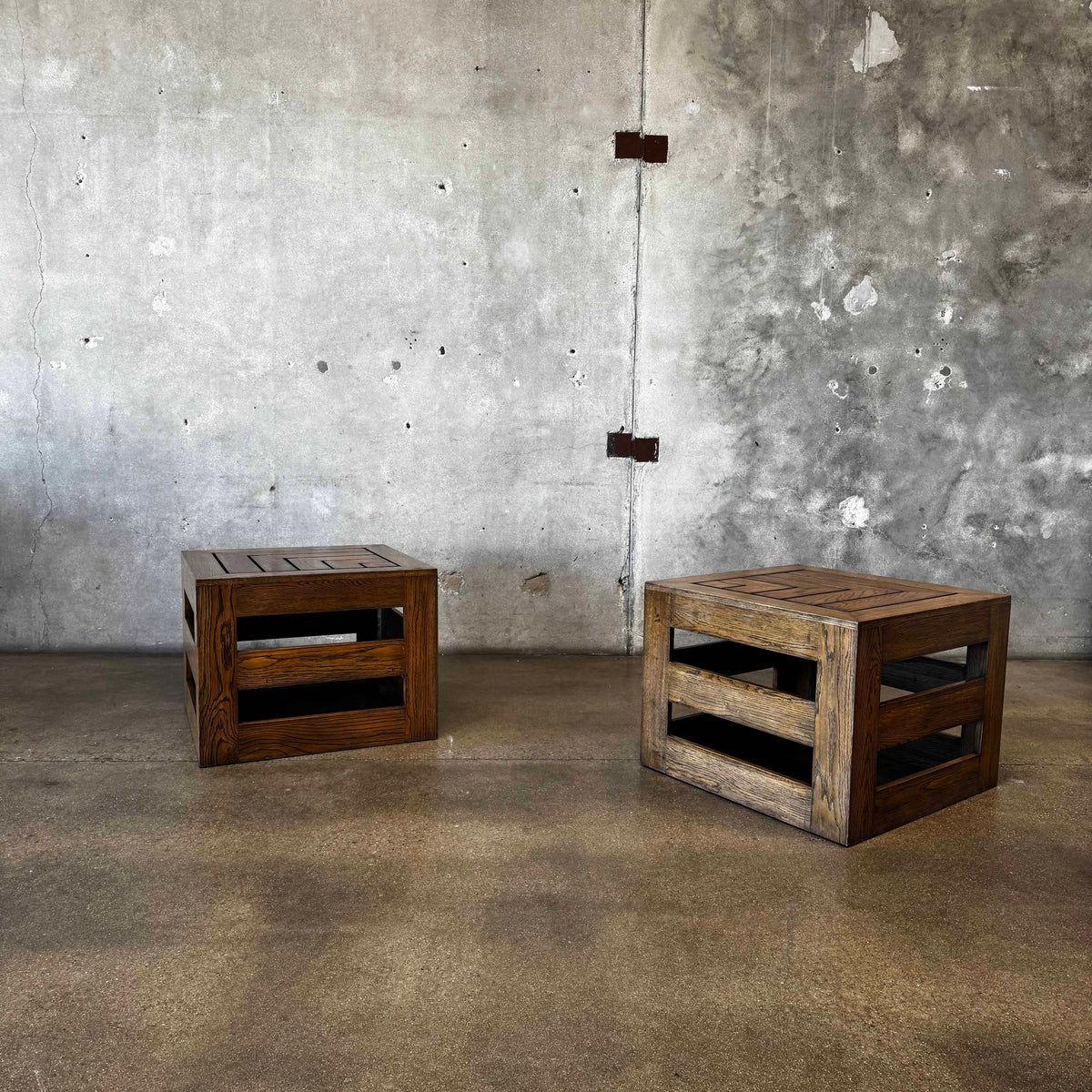Pair of Modernist Solid Oak Side Tables