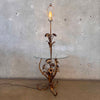 Hollywood Regency Floral Tole Floor Lamp w/ Glass Table - Vintage 1940s