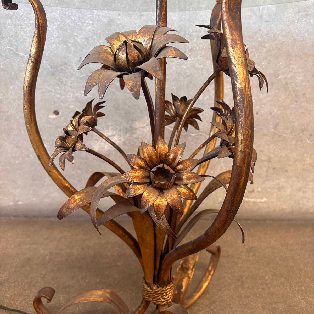 Hollywood Regency Floral Tole Floor Lamp w/ Glass Table - Vintage 1940s
