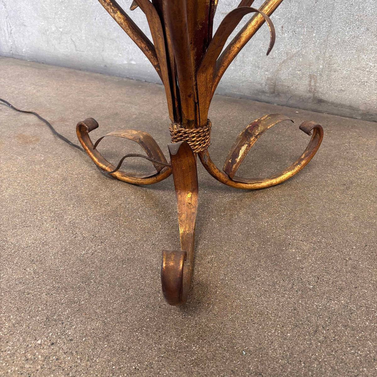 Hollywood Regency Floral Tole Floor Lamp w/ Glass Table - Vintage 1940s