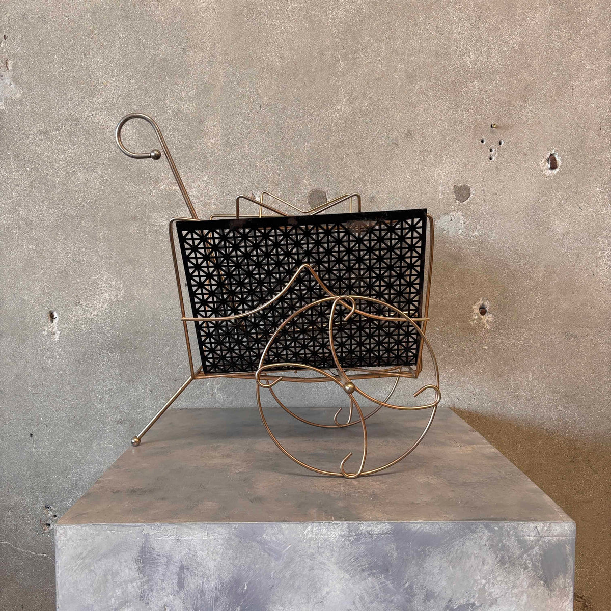 Mid Century Modern Brass Rolling Magazine Rack