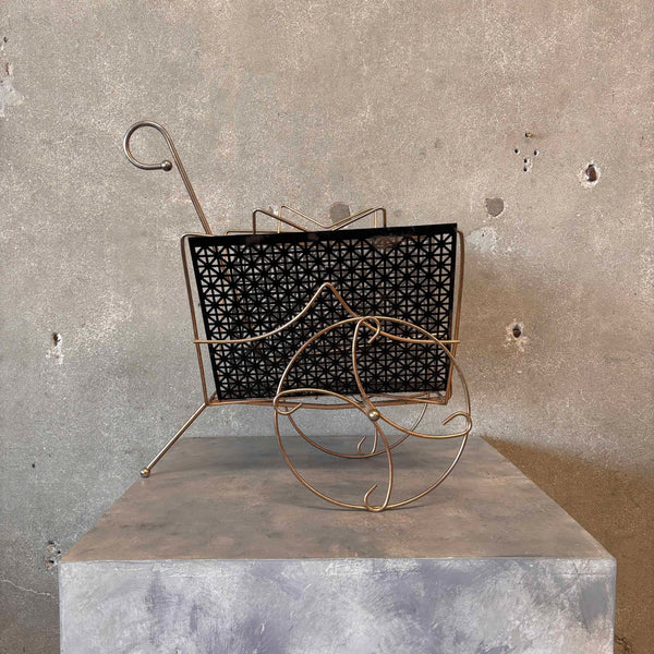 Mid Century Modern Brass Rolling Magazine Rack