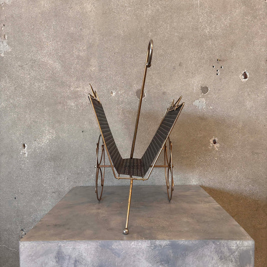 Mid Century Modern Brass Rolling Magazine Rack