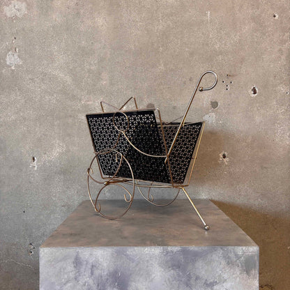 Mid Century Modern Brass Rolling Magazine Rack
