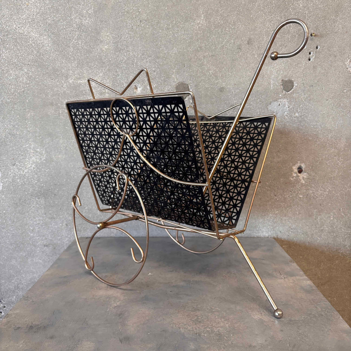 Mid Century Modern Brass Rolling Magazine Rack