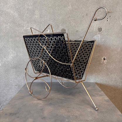 Mid Century Modern Brass Rolling Magazine Rack