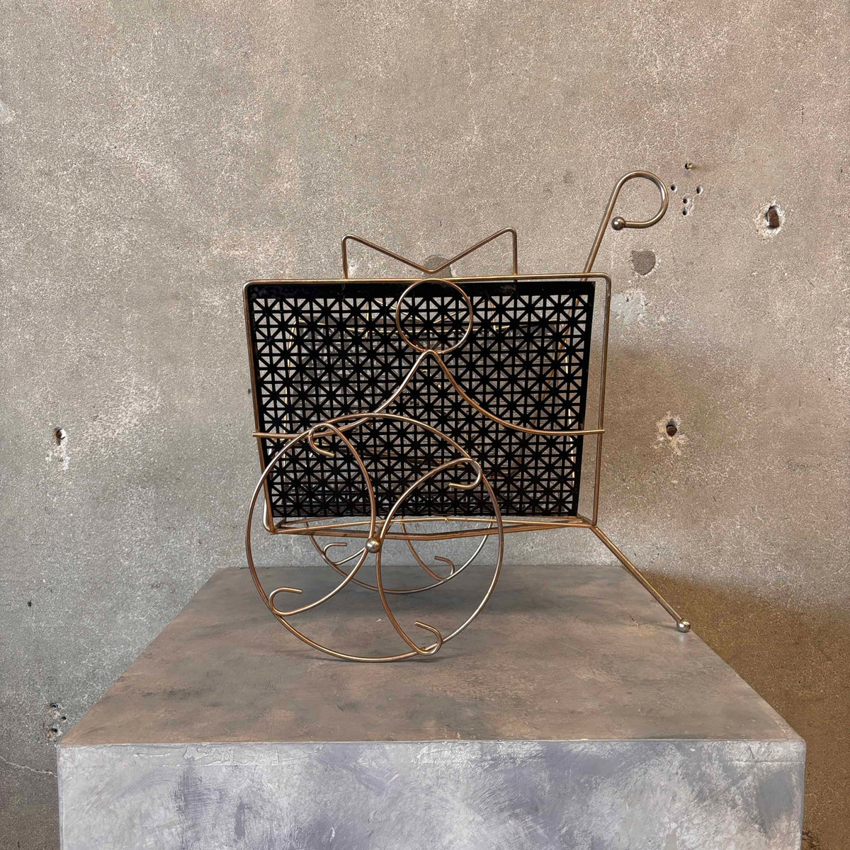 Mid Century Modern Brass Rolling Magazine Rack
