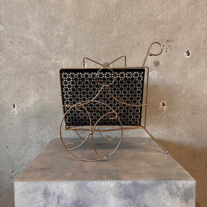 Mid Century Modern Brass Rolling Magazine Rack