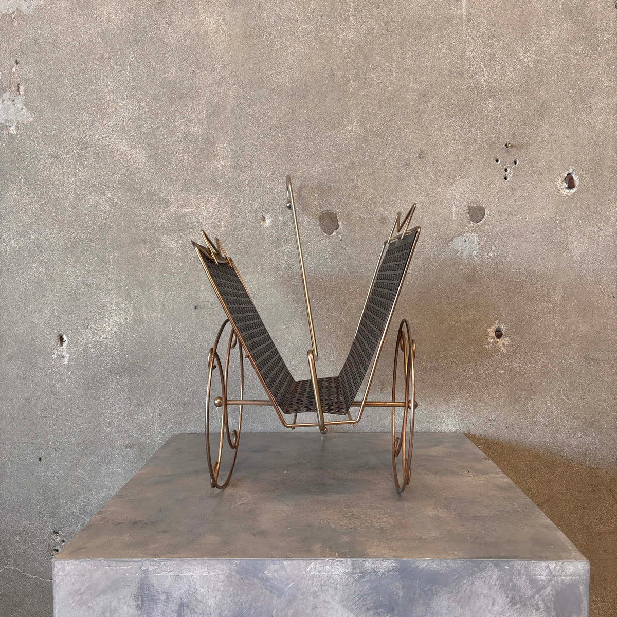 Mid Century Modern Brass Rolling Magazine Rack