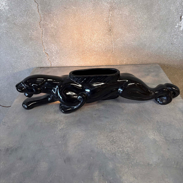 Mid Century 1950s Black Panther Lamp/Planter - Ceramic w/ Working Lamp