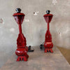 Pair of Antique Red Wood Chinese Electrified Candlestick Lamps