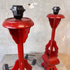 Pair of Antique Red Wood Chinese Electrified Candlestick Lamps