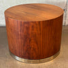 Mid Century Walnut and Brass Drum Side Table
