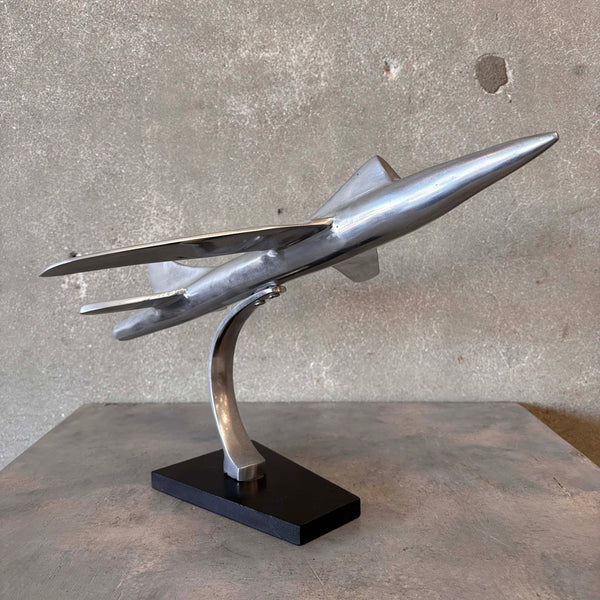 Mid Century Modern Aluminum Jet Sculpture on Wood Base