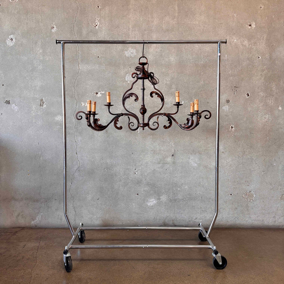 Vintage Wrought Iron Hanging Six Light Fixture