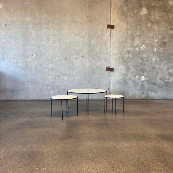 Set of Three Iron + Marble Nesting Coffee Tables by Pottery Barn