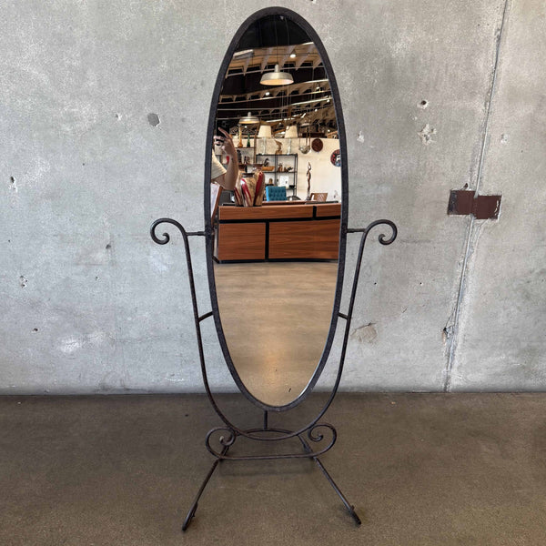 Vintage Wrought Iron Oval Cheval Standing Mirror