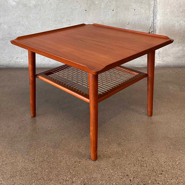 Poul Jensen For Selig Danish Vintage 60's Teak & Woven Cane Coffee Table