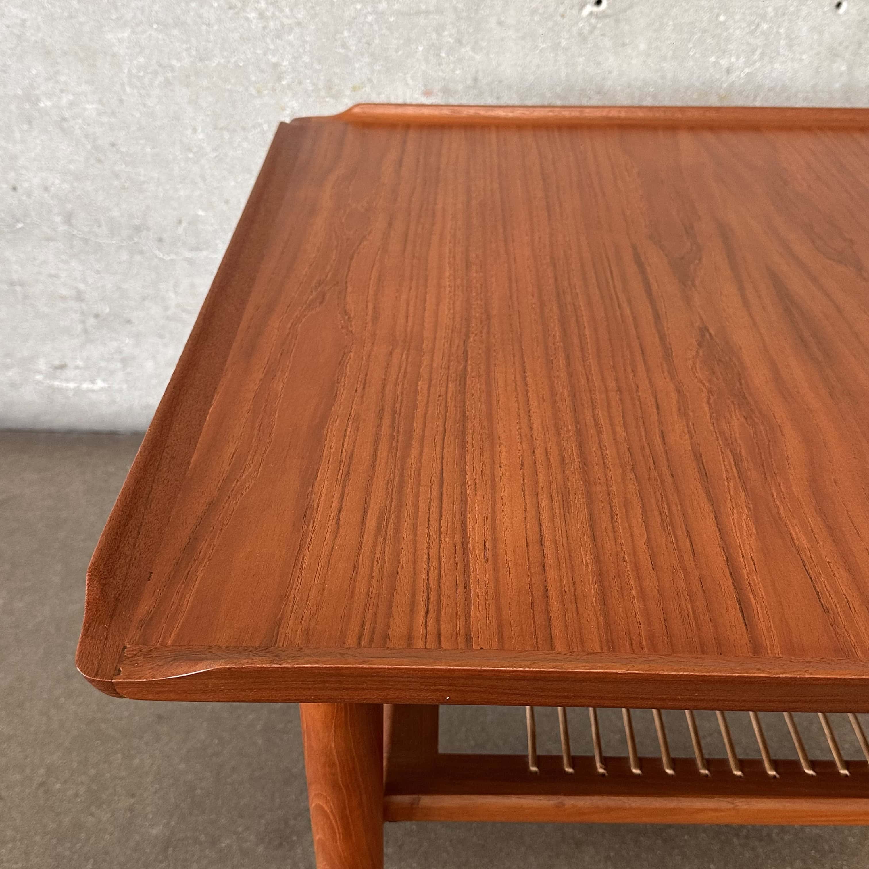 Poul Jensen For Selig Danish Vintage 60's Teak & Woven Cane Coffee Tab