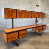 Mid Century Brass & Burlwood Wall Unit With Desk