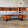 Mid Century Brass & Burlwood Wall Unit With Desk