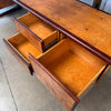 Mid Century Brass & Burlwood Wall Unit With Desk