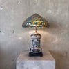 Antique Crock Dispenser Lamp With Tiffany Type Lead Glass Shade