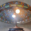 Antique Crock Dispenser Lamp With Tiffany Type Lead Glass Shade