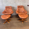 Pair of Dainish Leather Swivel Chairs w/ Matching Ottomans