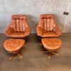 Pair of Dainish Leather Swivel Chairs w/ Matching Ottomans