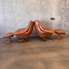 Pair of Dainish Leather Swivel Chairs w/ Matching Ottomans