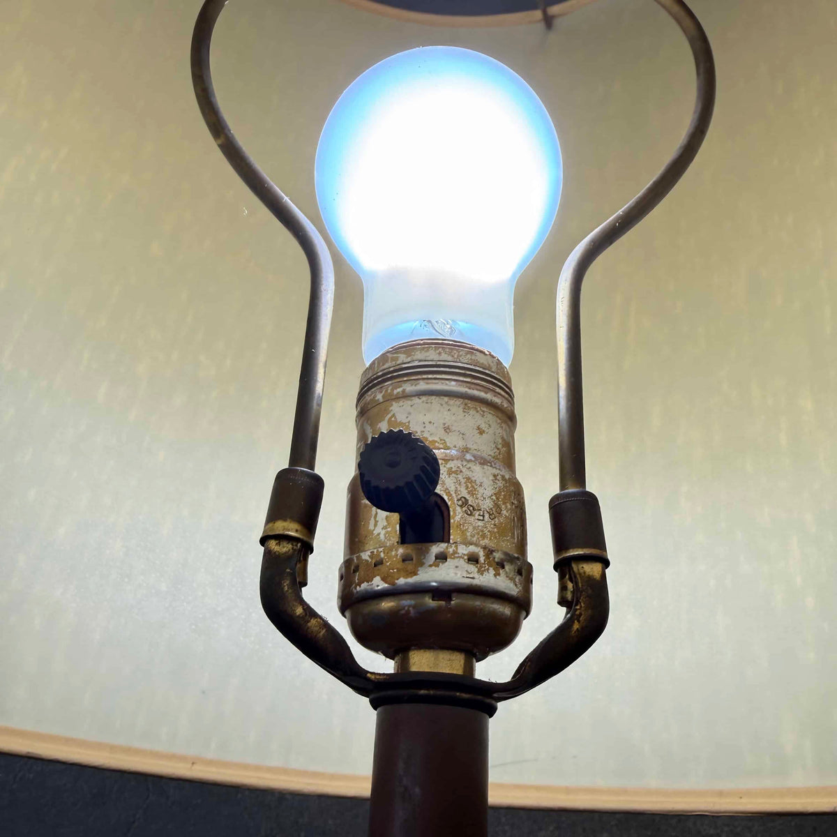 Mid Century Modern 1970s Table Lamp Pottery & Wood w/ Shade