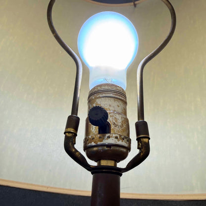Mid Century Modern 1970s Table Lamp Pottery & Wood w/ Shade