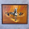 Mid Century 50-70's Running Horses Original Oil On Board
