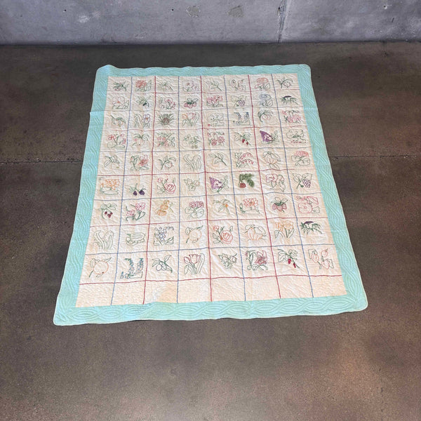 Vintage Embroidered Floral Extra Large Quilt