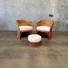 Pair of Vintage Rattan Chairs & Ottoman Set