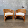 Pair of Vintage Rattan Chairs & Ottoman Set
