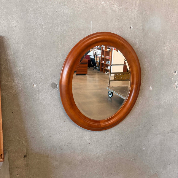 Vintage Teak Oval Beveled Mirror