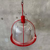 Vintage Ribbed Holophane Pendant Lamp w/ Red Metal Frame #2 - Made in Canada