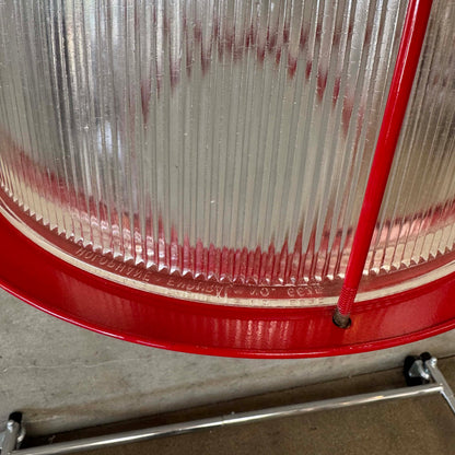 Vintage Ribbed Holophane Pendant Lamp w/ Red Metal Frame #2 - Made in Canada