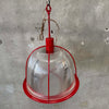 Vintage Ribbed Holophane Pendant Lamp w/ Red Metal Frame #3 - Made in Canada