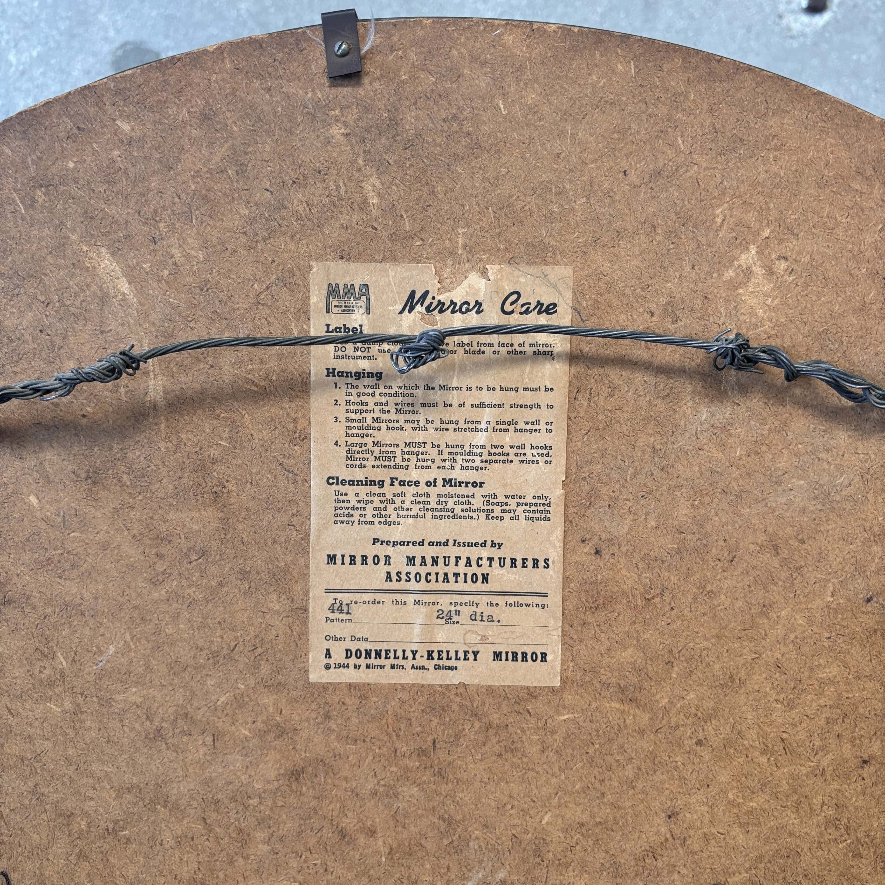 Vintage Round Etched & Beveled Wall Mirror w/ Wood Back