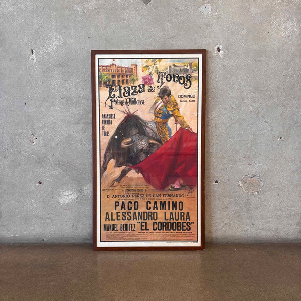 Vintage Bullfight Poster w/ Wood Frame