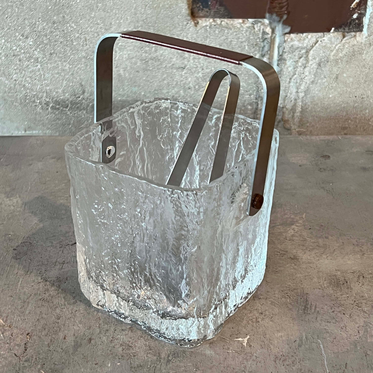 HOYA Glacier Crystal Ice Bucket w/ Tongs & Stainless Strainer - Made in Japan