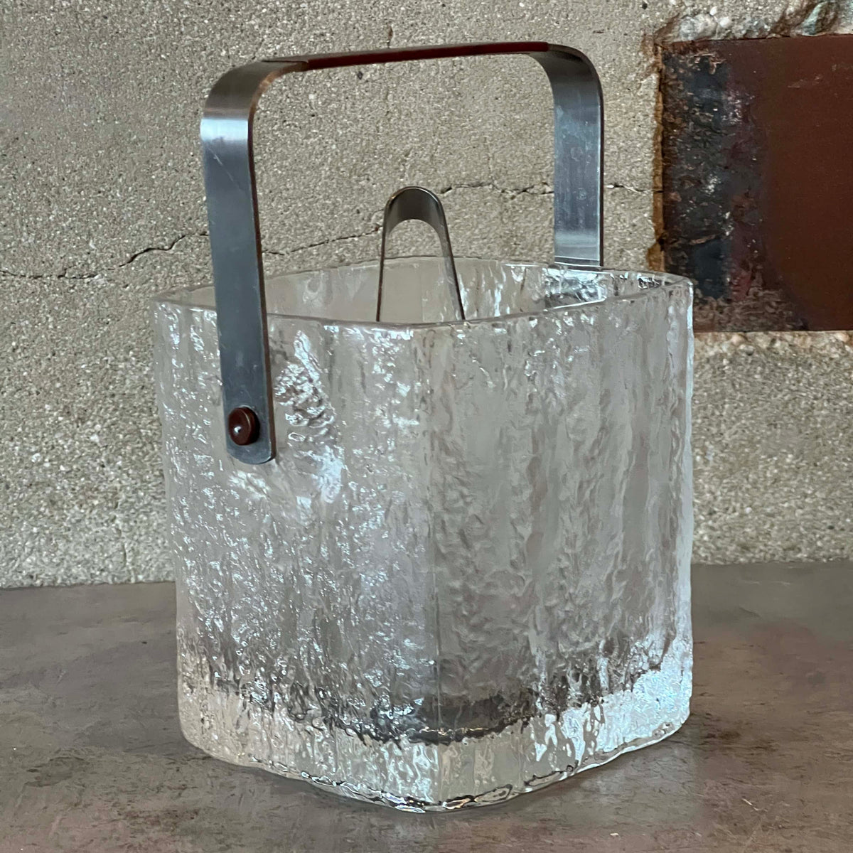 HOYA Glacier Crystal Ice Bucket w/ Tongs & Stainless Strainer - Made in Japan