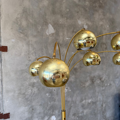 Vintage Italian Modern Brass Arc Floor Lamp - Six Lights w/ Dimmer