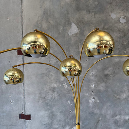 Vintage Italian Modern Brass Arc Floor Lamp - Six Lights w/ Dimmer