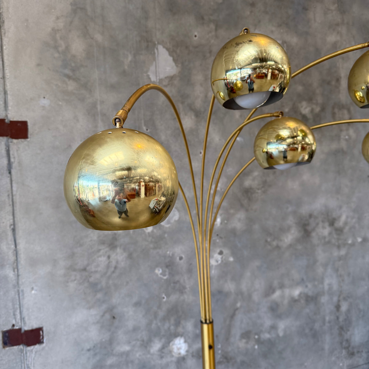 Vintage Italian Modern Brass Arc Floor Lamp - Six Lights w/ Dimmer